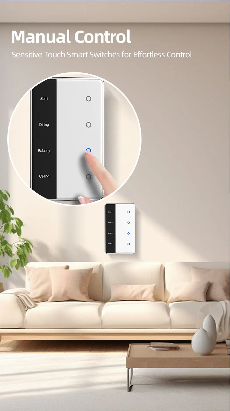 Zemismart DIY Namensschalter Zigbee Smart Display Bildschirm Touch Lichtschalter US-Typ Funktioniert mit Tuya Alexa Google Home Sprachsteuerung – Detail 9