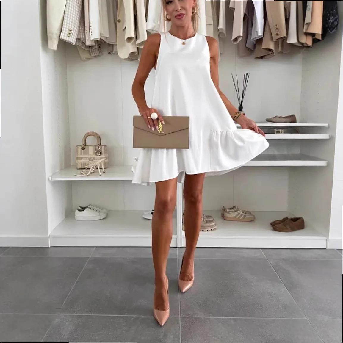 Fashion Loose Solid Sleeveless Ruffle Dress Dresses Summer Spring Casual Short Overalls Jumpsuit Playsuit view 3