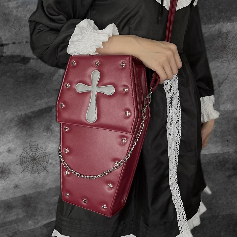 Zaino da donna stile Punk Goth a forma di bara borse da scuola Lolita per adolescenti ragazze studente Bookbag zaino nero femminile 2021