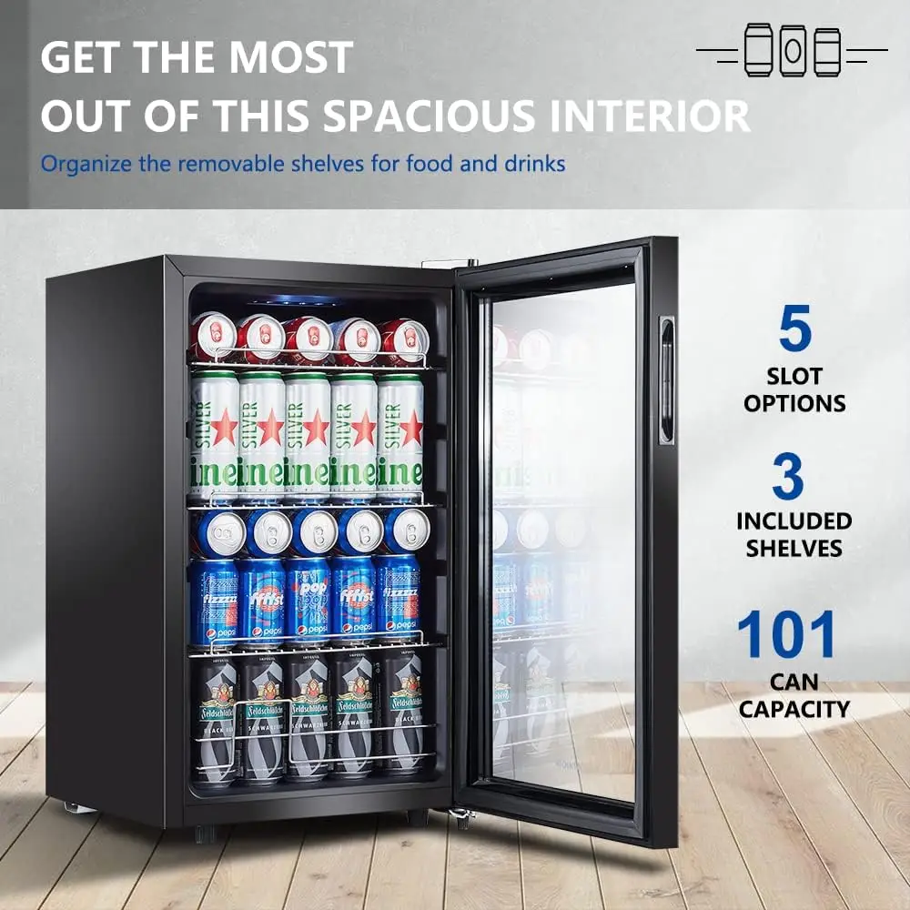 Mini Beverage Refrigerator Freestanding, 2.5 Cu.ft Mini Fridge w/ 101 Can Capacity, Small Drink Fridge for Home & Office