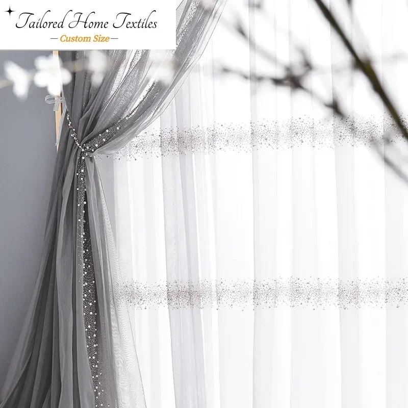 

Nordic French Curtains for Villa Living Room Bedroom Pearl Gauze Curtains European Luxury Modern Curtains Customized Decor