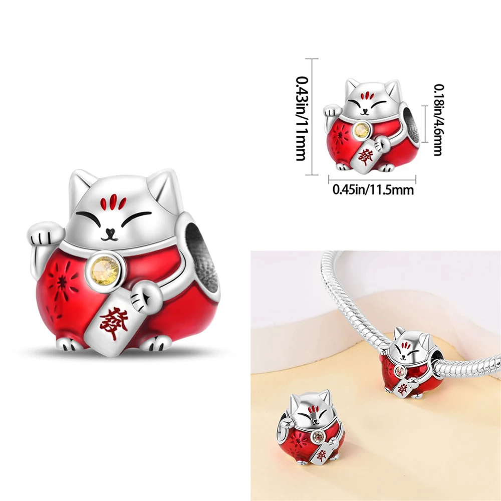 سلسلة جديدة على الطراز الصيني-سلسلة فضة حمراء فانوس محظوظ القط صالح الأصلي سحر الإسورة سحر سوار قلادة ديي النساء المجوهرات