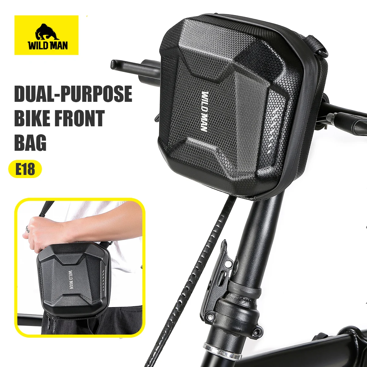 

WILD MAN Quick Release Bike Handlebar Bag EVA Hard Shell Waterproof Front Frame Pouch Folding Bicycle Crossbody Accessories