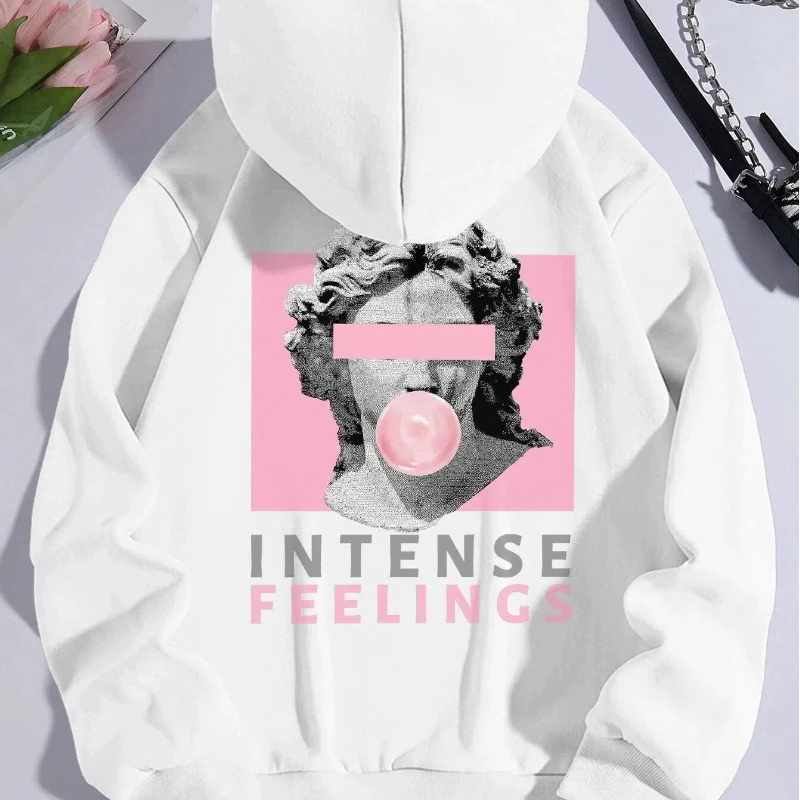 Sculpture Intense Feelings Printing Women Hoodies Casual Sports Tide Hoody Fleece Warm Comfortable Hooded Fashion Street Clothes