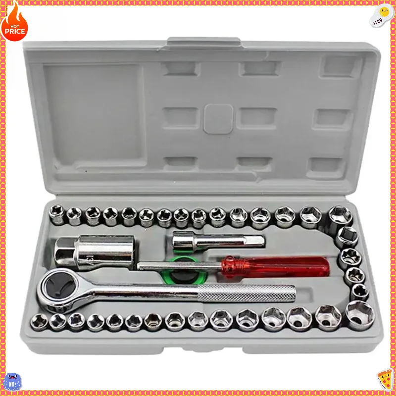 40Pcs Socket Wrench Set Professional Car Auto Repair Hand Tool Kit with Tool-box for Home Garage Mechanics