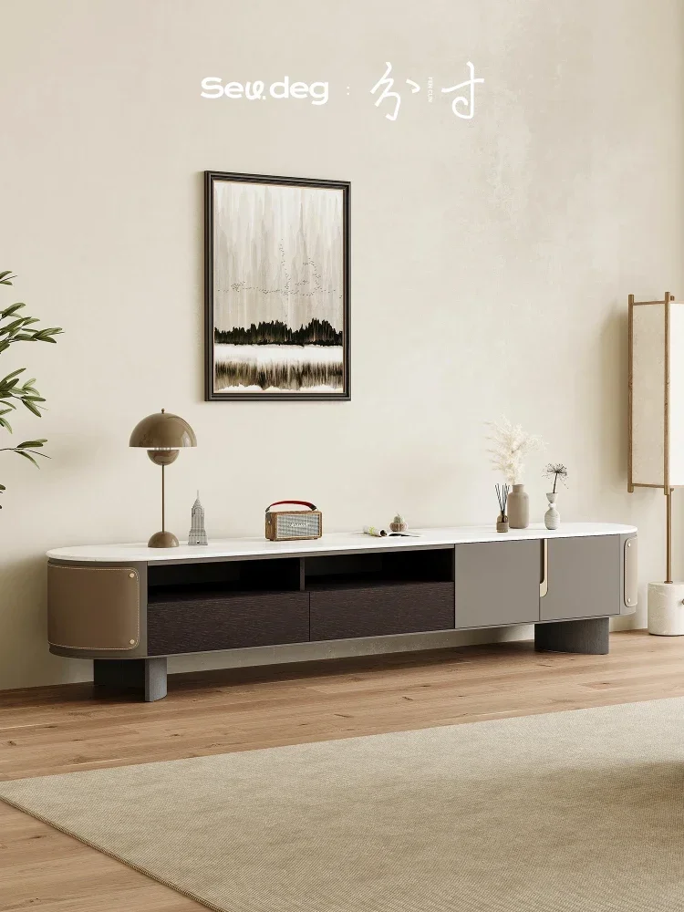 TV Cabinet and Tea Table Combination Small Apartment Storage Floor Cabinet Designer Silent Style