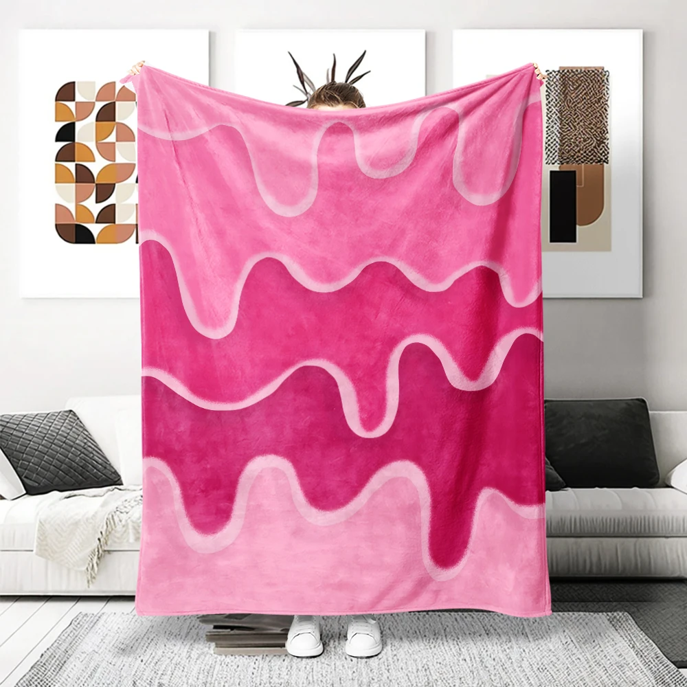 Pink Drip Waves Layered Flannel Blanket Perfect For Sofa Office Bed Travel Sleep Read Relax Camping Four Season Use