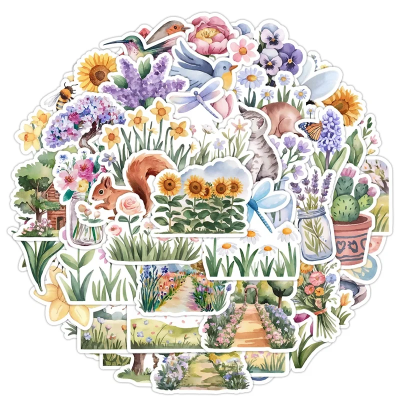 10/30/50PCS Kawaii Spring Flowers Sticky PVC Sticker Aesthetic Decoration Scrapbooking DIY Hand Accounting Stationery Supplies