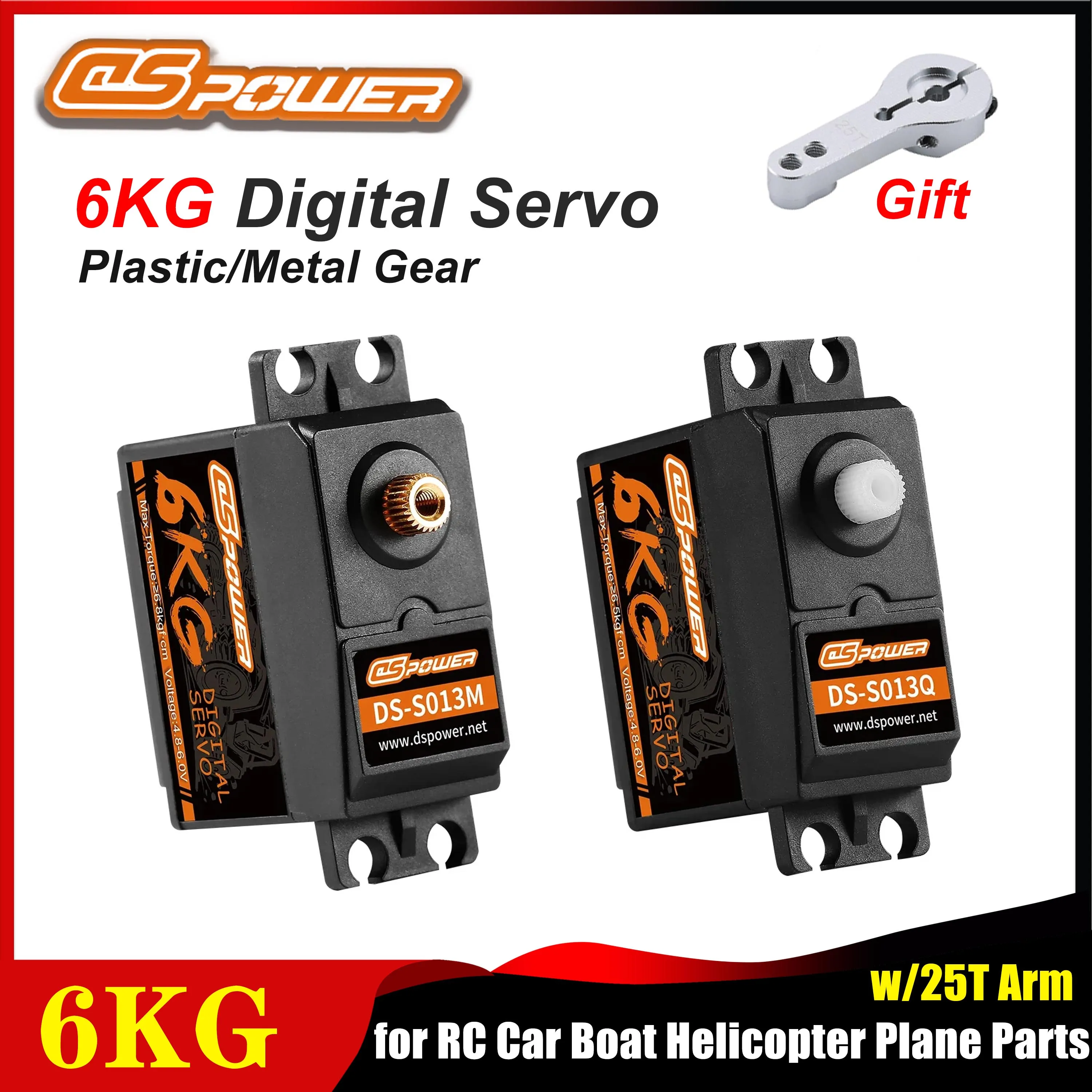 DSpower 6KG Waterproof Digital Mirco Servo Plastic/Metal Gear High Torque Servos for RC Car Boat Helicopter Airplane Drone Parts