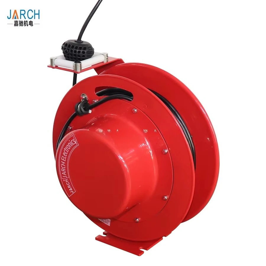 

Dual Outlet Cable Reel Retractable Electric Spring Driven Cord Reel For Hoist Control Switch
