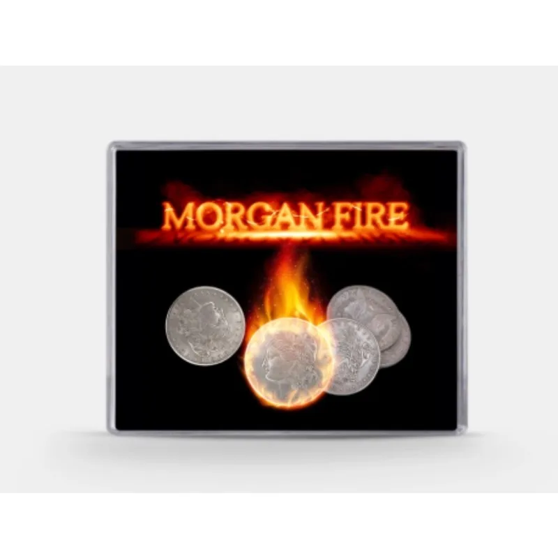 Morgan Fire Set Magic Trick - 1 Fire Coin + 3 Morgan Coins + 1 Shell Gimmick, Close-Up Illusion Props for One Coin to Two Tricks