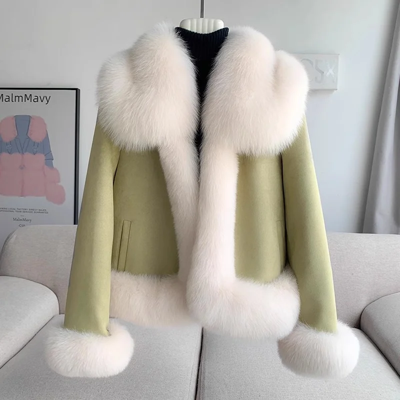 Coffee Down jacket+Fur Integrated 2024 winter New Faux Fur Collar Fashion Fur Warm Coat For Women Fur Jackets Khaki High-Quality