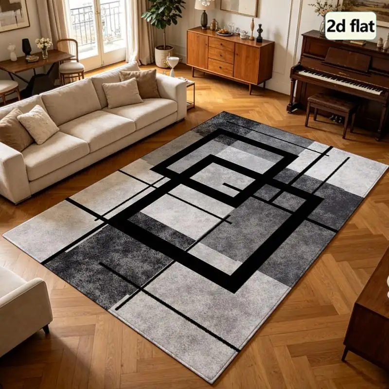 1 Piece Geometric Monochrome Rug, Soft Cozy, All Seasons, Lightweight Care, Home & Room Decor, Winter, Autumn, Living Room, Bedroom, Entryway