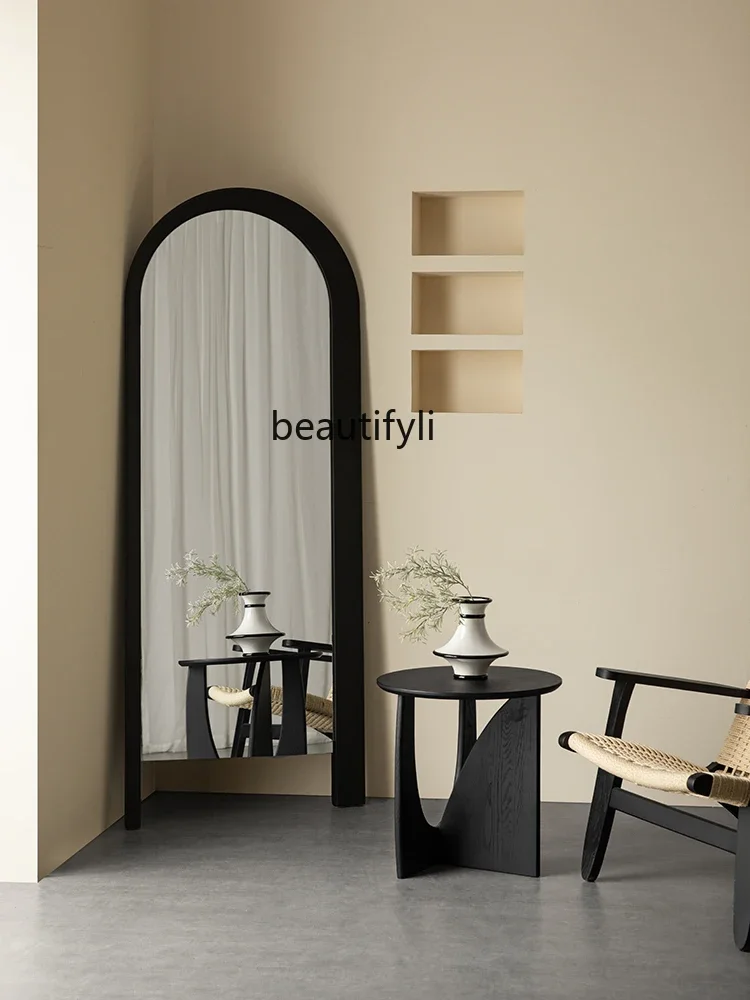 Solid wood full-length mirror floor-to-ceiling full-body mirror household bedroom wall-mounted simple fitting mirror