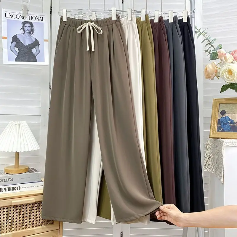 Women's Large Autumn Winter Trousers Wide Leg High Waist Fat Sister Drop Solid Straight Loose Casual Pants Plus Size Clothing