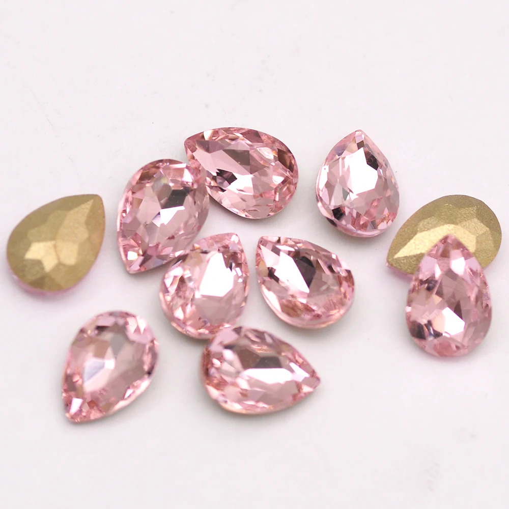 10 pezzi rosa chiaro pera pietre fantasia strass forniture per nail art cristalli di diamanti K9 punto di vetro posteriore strass accessori fai da te