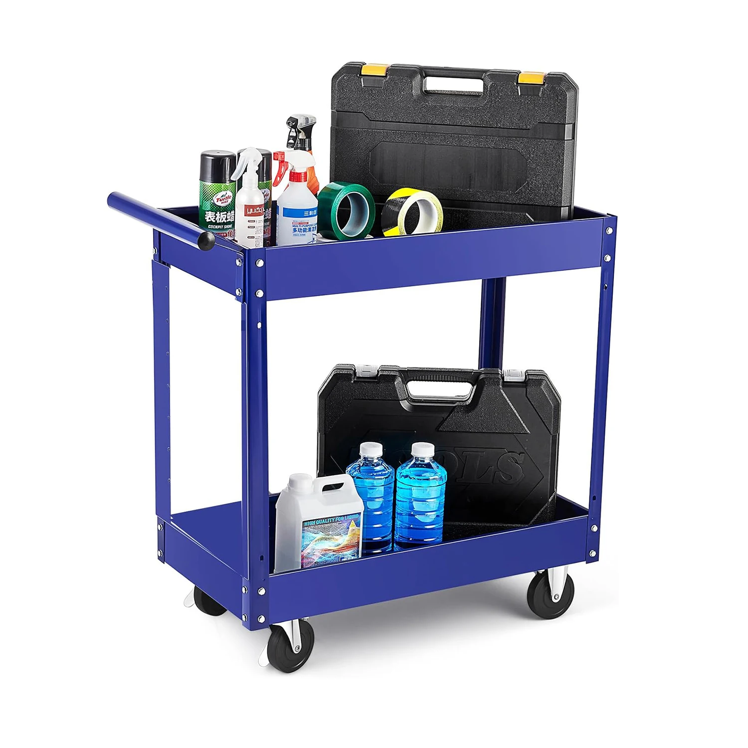 2 Tier Rolling Tool Cart, 330 Lbs Metal Heavy Duty Utility Cart On Wheels, 2 Shelf Steel Utility Cart, Tool Storage Organizer