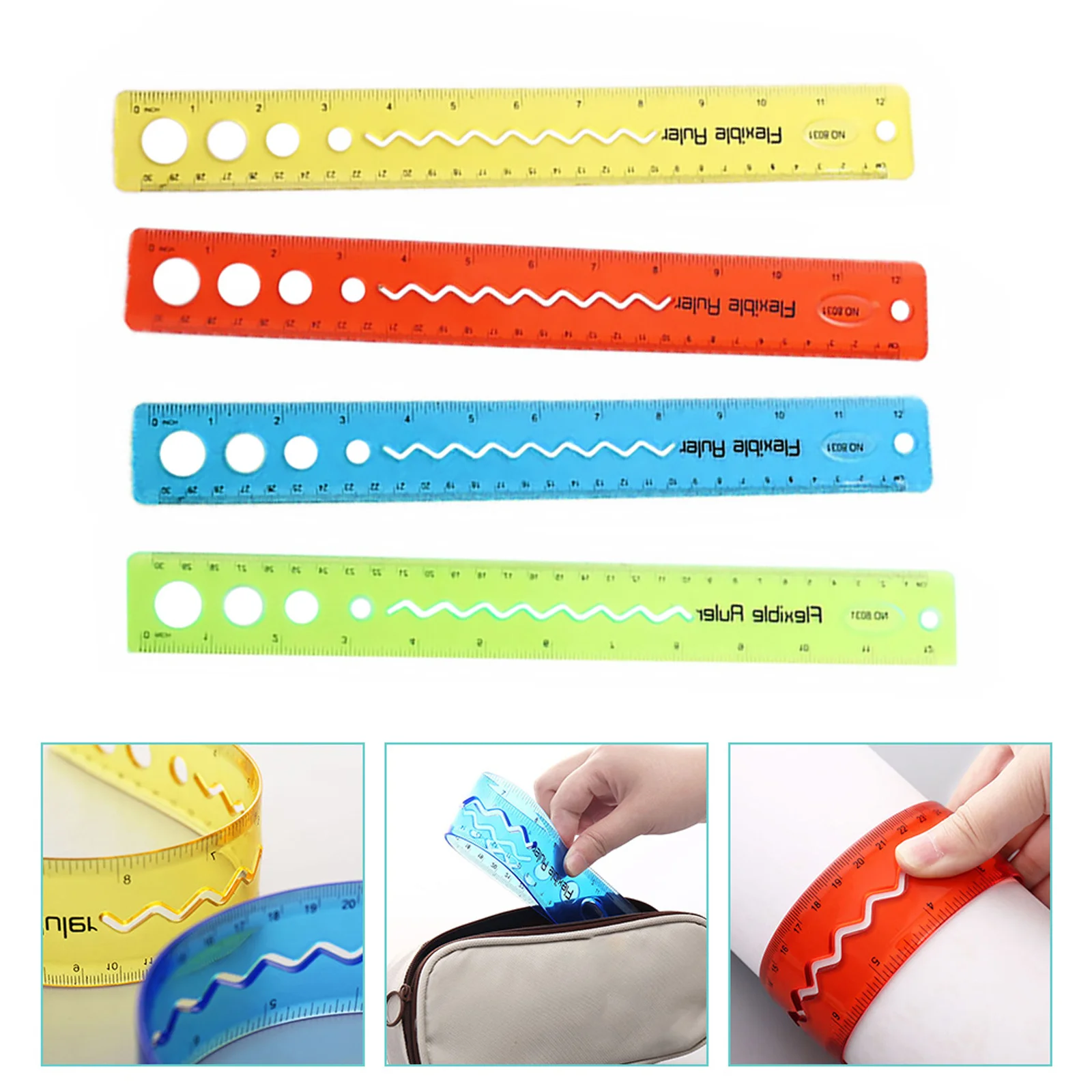 

4Pcs Household Flexible Rulers Clear Wear-Resistant Bendable Ruler Set for Students Kids Office Drawing Measuring Tools