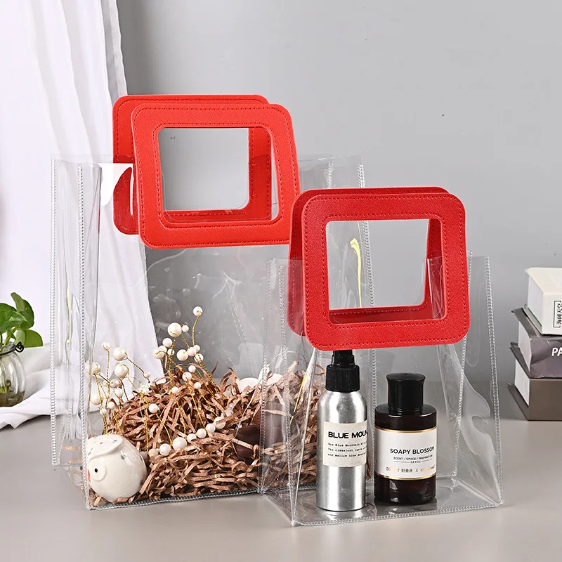 

1PC Clear Tote Bag Transparent Shopping Bags Shoulder Handbag PVC Waterproof Storage Bag for Gift Cosmetic Plastic Bags