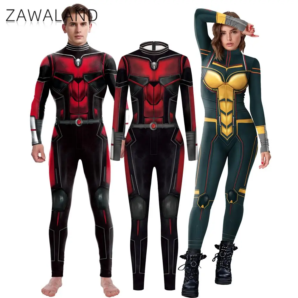 Zawaland Man Robot Superhero Cosplay Costumes 3D Print Woman Punk Jumpsuits Halloween Zentai Bodysuit Sexy Carnival Party Outfit