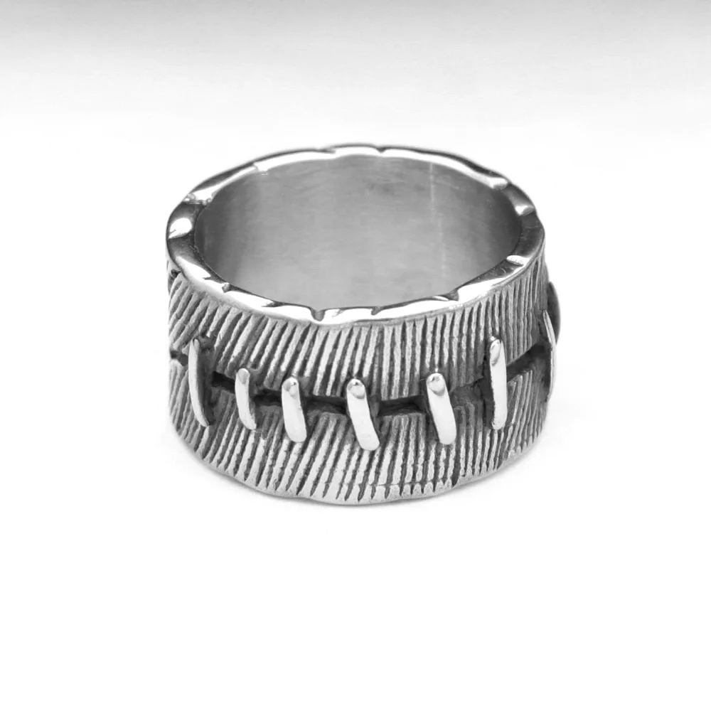 Fashion Mens Punk Biker Ring Creative Chimeric Suture Stainless Steel Rings for Women Vintage Gothic Jewelry Size 7 to Size 13