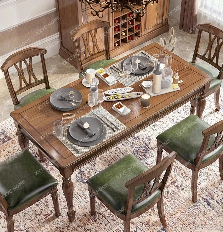style Dining Table style Country Solid Wood Rectangular Small Apartment Dining Table