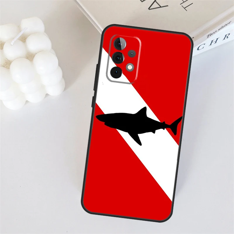 Dive Scuba Diver Shark custodia per bandiera subacquea per Samsung Galaxy A34 A12 A13 A14 A24 A54 A53 A33 A23 A52 A32 A22 A71 A51 Funda