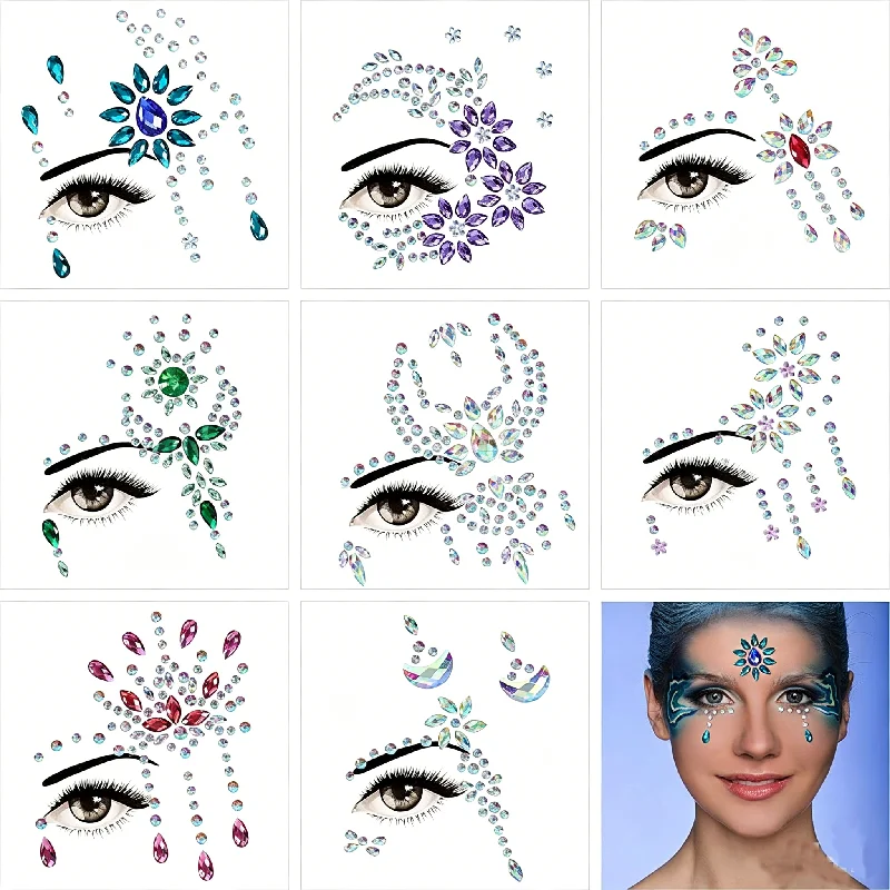 Half Face Mermaid Rhinestone Stickers – Acrylic Resin Tattoo for Forehead & Temple, Festival Party Face Jewels, Euphoria Sparkle - view 3