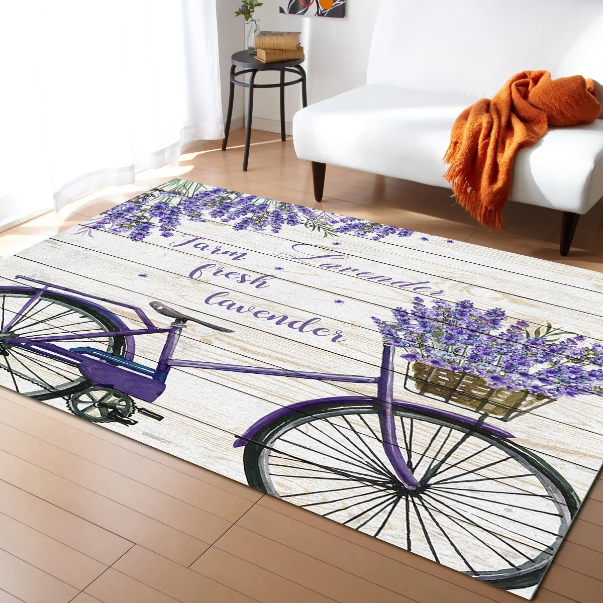 American Pastoral Lavender Bicycle Wood Texture Living Room Floor Mat Children's Room Bedroom Bedside Carpet Kitchen Door Mat