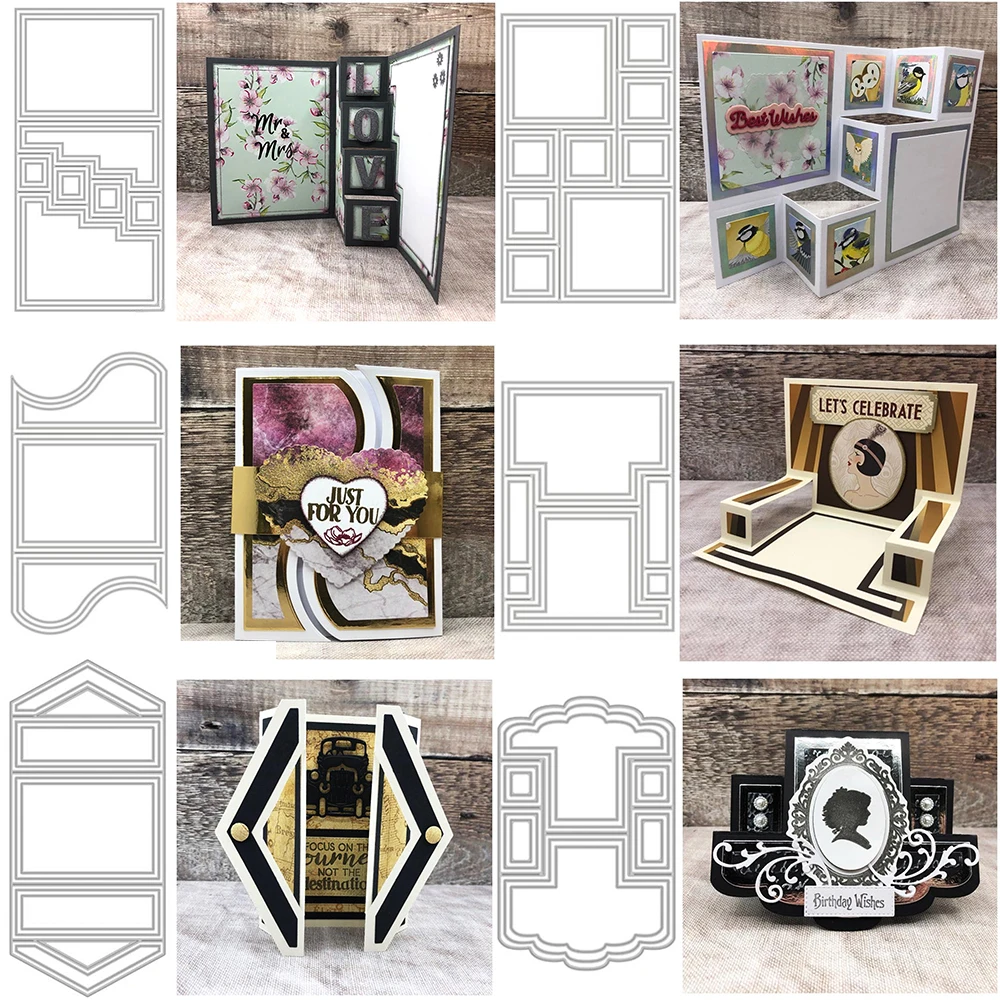 Środek/ząbkowany/środkowy krokper karta sztaluga metalowa wykrojniki seria Curvy Shutter Frame Die Cut dla majsterkowiczów tworzenie scrapbookingu Craft