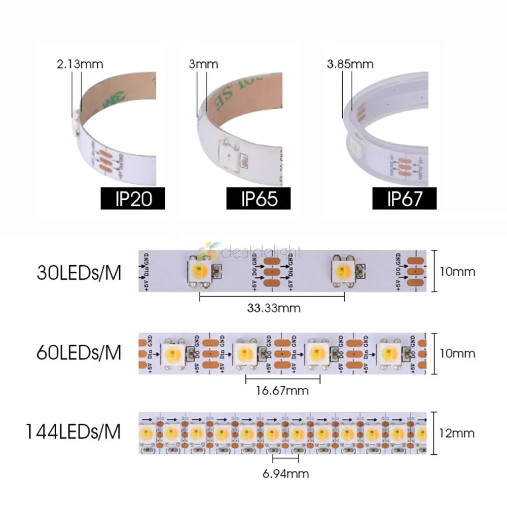 SK6812 WWA Led Strip 16.4f 5050 White/Warm White/Amber In 1 Chip 30/60/144 Led/m Addressable Tape Light DC5V