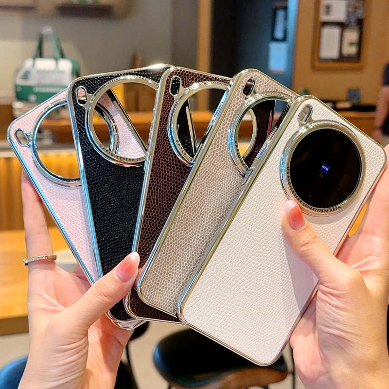 حافظة لهاتف VIVO X300 Pro جديدة مطلية بالكهرباء من الجلد النباتي الفاخر الملمس السحلية غطاء مضاد للسقوط لهاتف Vivo X300 مقاوم للصدمات Funda