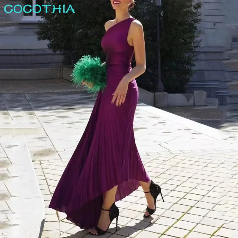 COCOTHIA One Shoulder Sleeveless Solid Color Irregular Asymmetrical Cut Out Maxi Dress Summer Sweet New Arrivals Vestidos