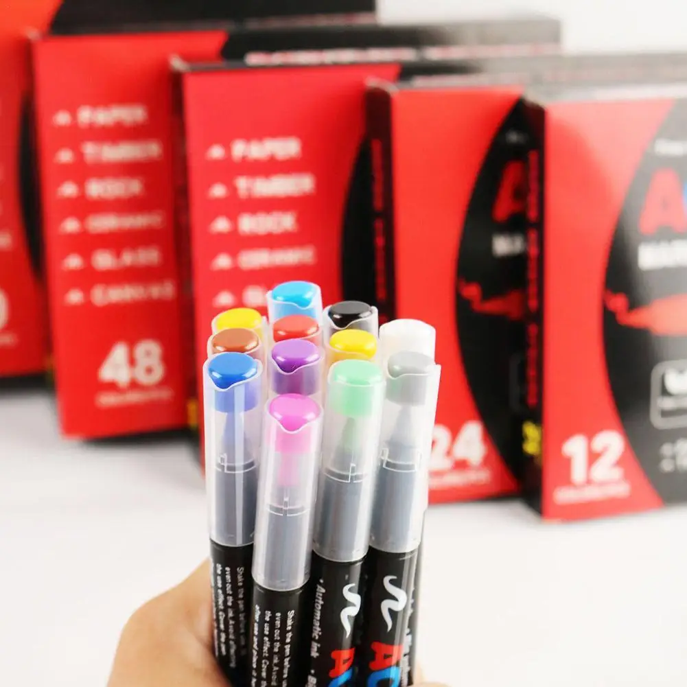 

24 Colors Acrylic Paint Pens Markers Brush Tip Paint Markers For Rock Painting Wood Canvas Stone Metal Glass Wood Plasctic Paper