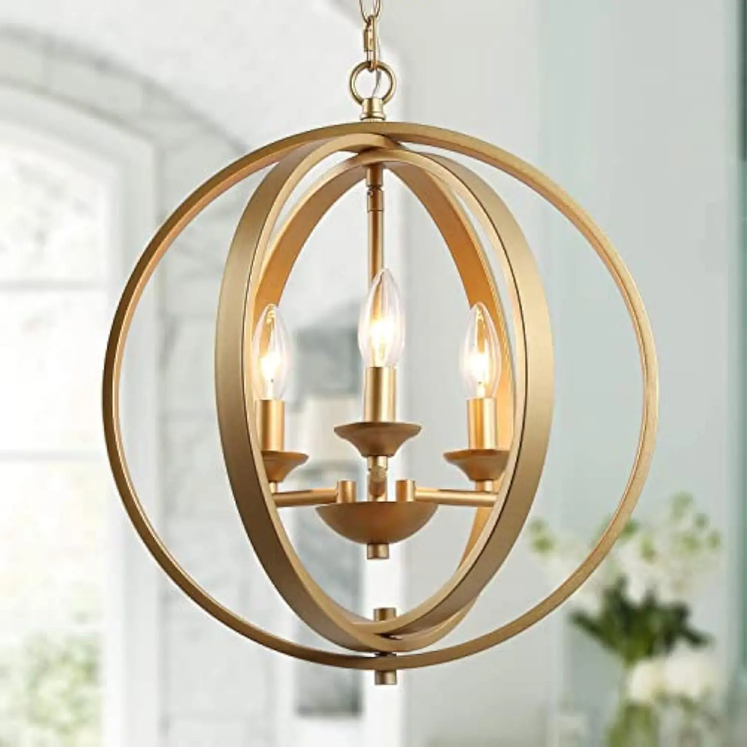 

Gold Orb Chandelier Modern Globe 3 Light Fixture for Dining & Living Room, Bedroom, Foyer and Kitchen