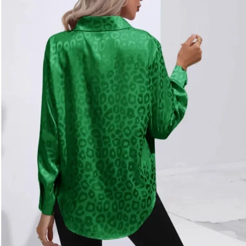 2024 Fashion New Autumn Long Sleeve Women Shirts Leopard Print Satin Blouses Vintage Office Lady Elegant Casual Silk Tops