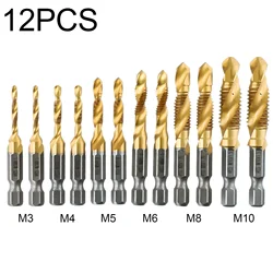 12Pcs HSS Tap Drill Bits Set Hex Shank Screw Thread Bit Screw Machine Compound Tap Hand Tool For Metal Wood Plastic Processing