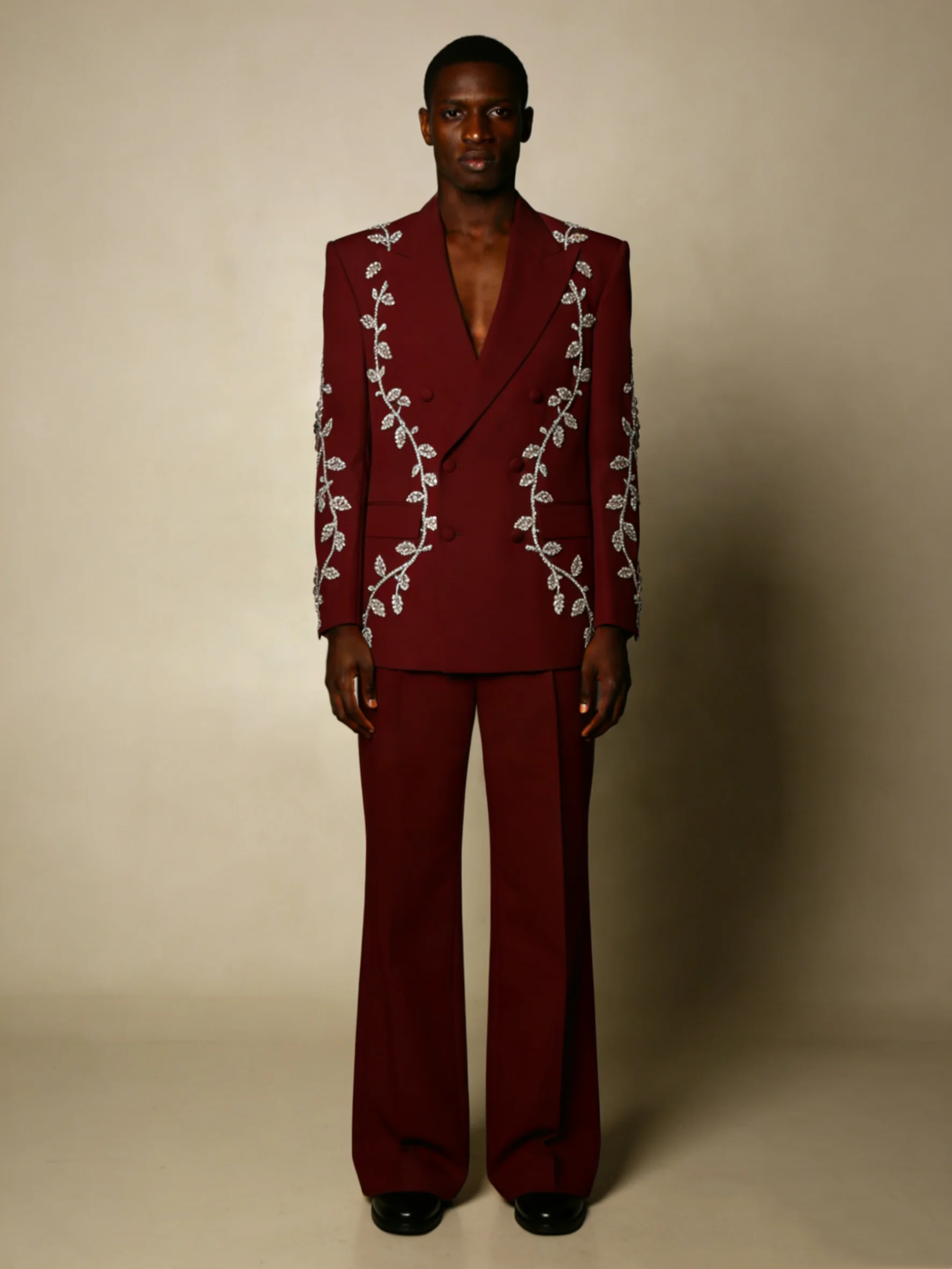 

Crystals Burgundy Men Suit Set 2 Piece Blazer+Pants Cotton Spring Wedding Tuxedos Coat Customized Formal Office Fashion Jacket