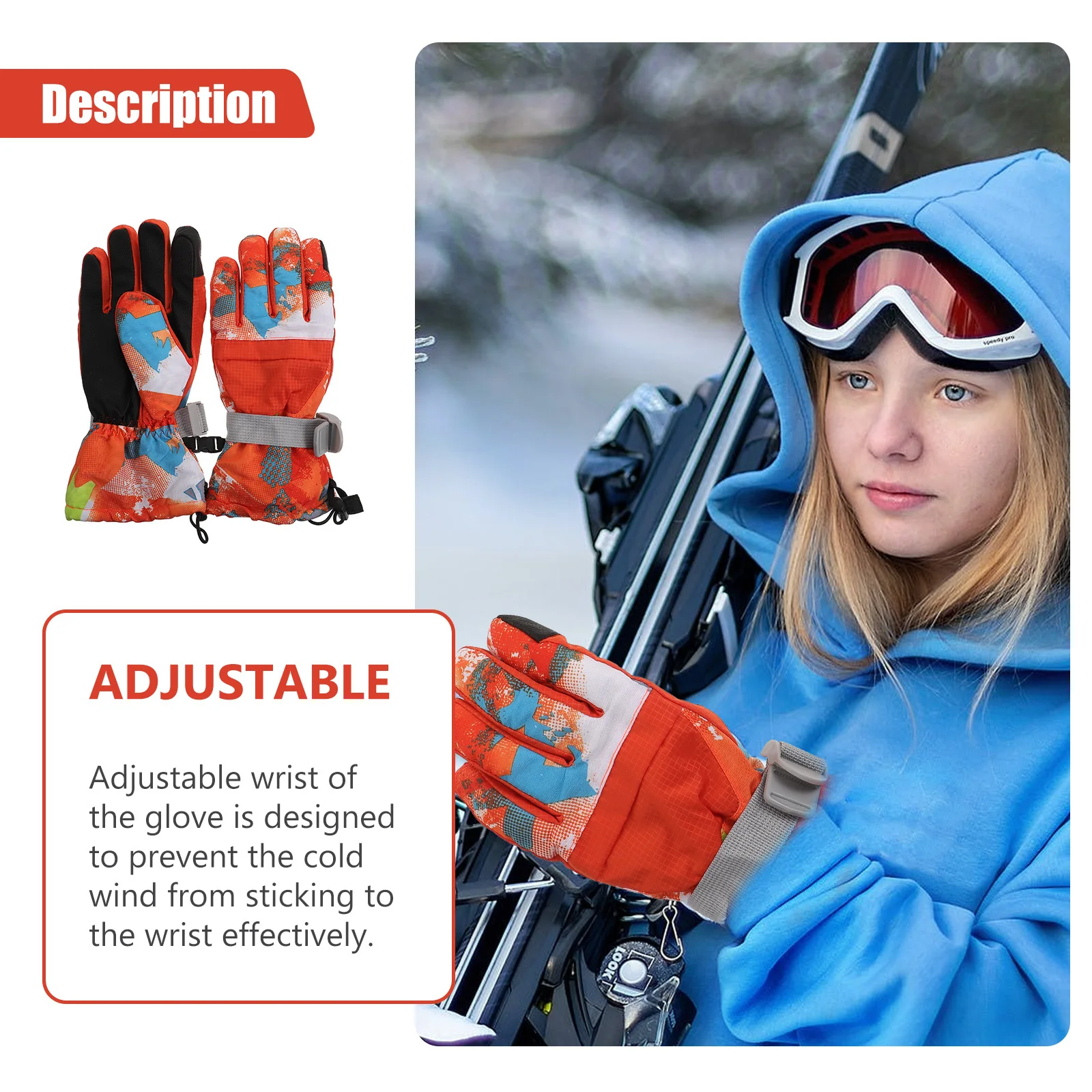 زوج واحد من قفازات الشتاء السميكة للتزلج ضد الرياح ومقاومة للماء ودافئة وخفيفة الوزن ومحمولة لركوب الدراجات في الهواء الطلق والتخييم وركوب الخيل