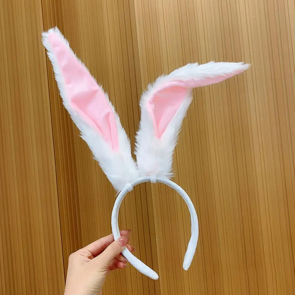 Bunny Ear Headband Plush White Bunny Ears Headband for Halloween Cosplay Costume Party Wear Long Rabbit Ear Hair Hoop Accessory