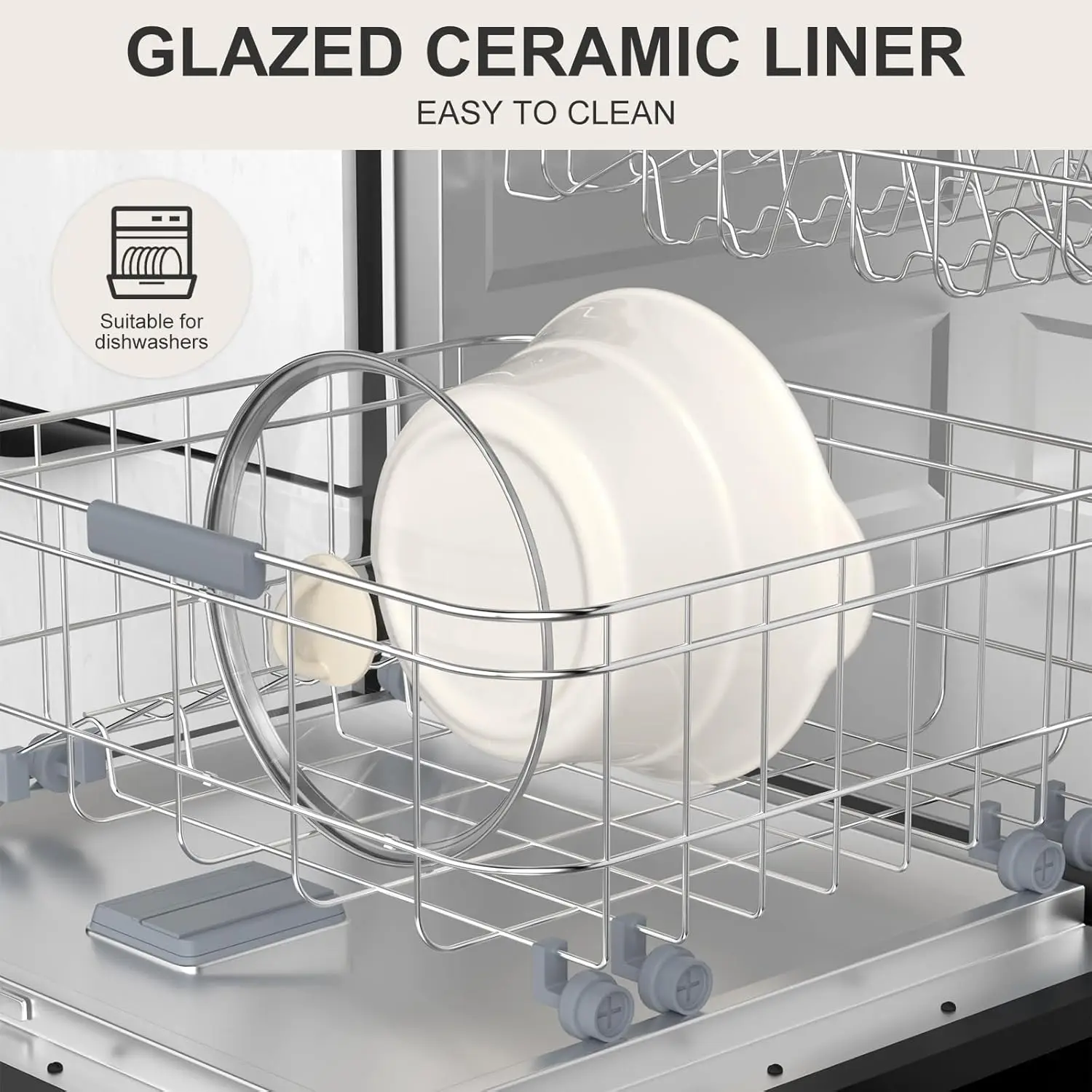 Programowalny okrągły wolnowar z powłoką ceramiczną, pojemność 5 kwart do gotowania w kuchni i użytku domowego.