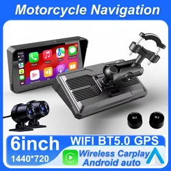 6 인치 오토바이 네비게이션 스마트 스크린 무선 Apple Carplay 휴대용 방수 디스플레이 AndroidAuto GPS 스크린 PND 플레이어