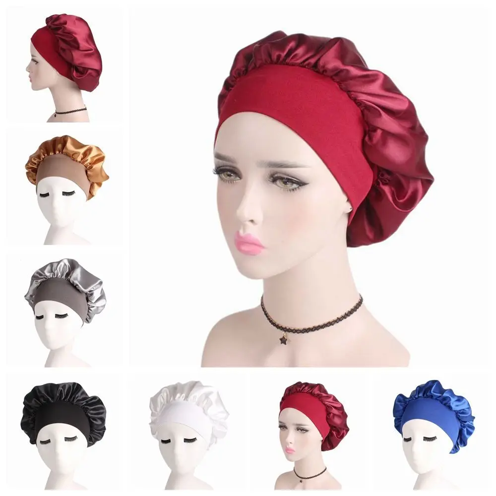 

Women's Fashion Stretch Head Cover Hair Loss Chemo Night Sleep Hat Elastic Head Wraps Wide Band Satin Cap