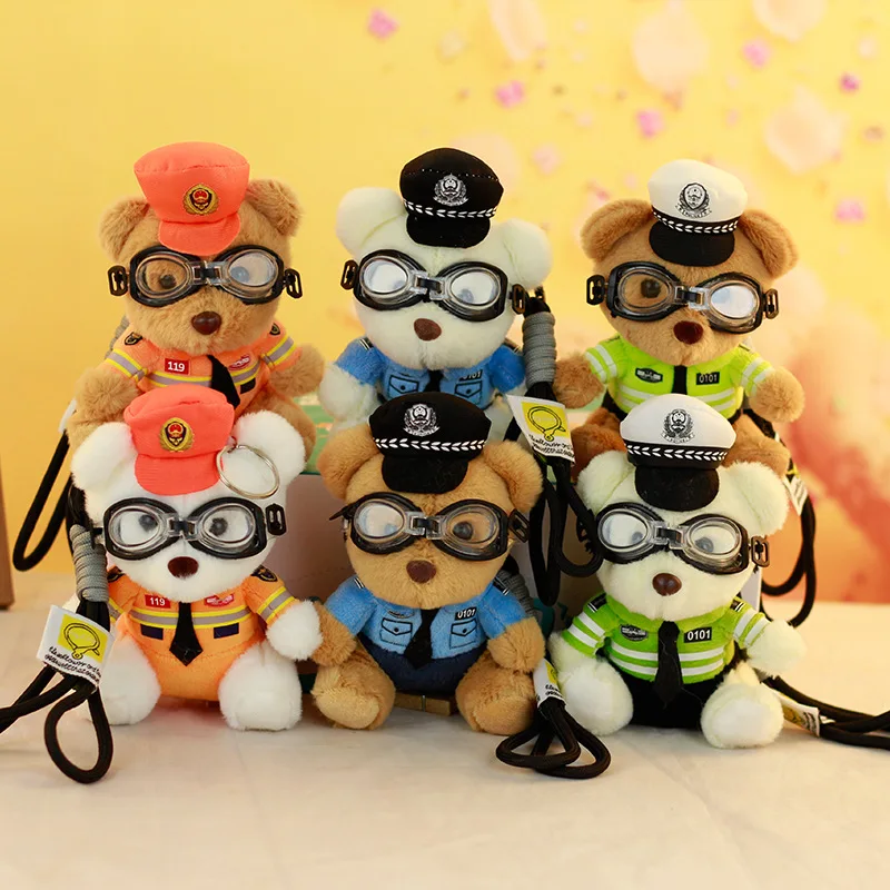 

New Model Traffic Police Bear Pendant Lifelike Plush Toy Doll Cute Fire Police Bag Pendant Keychain Doll Car Keychain Kids Gift