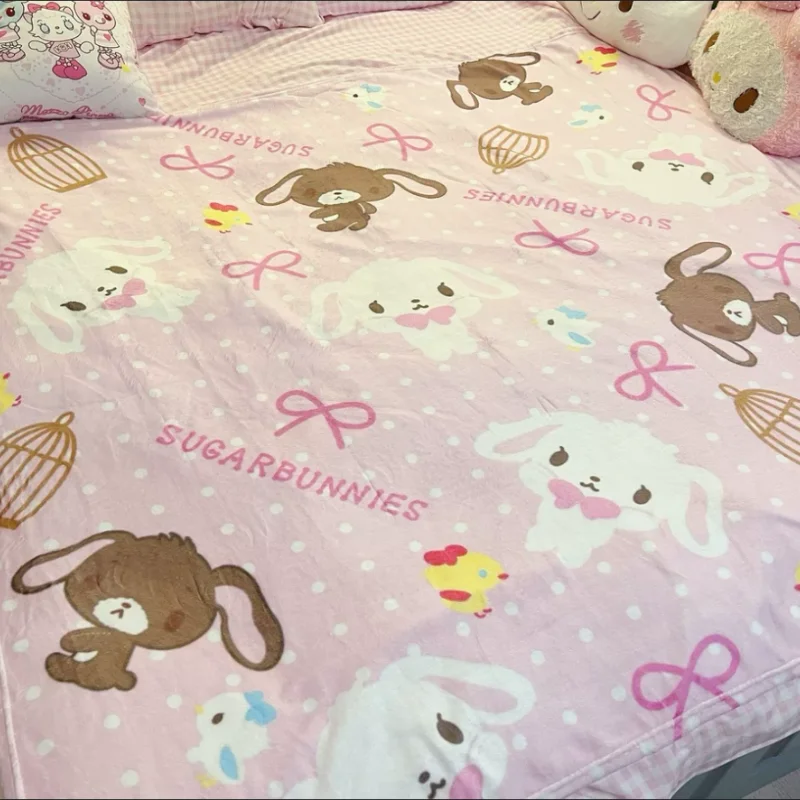 Kawaii Cute Sanrio Sugarbunnies Cute Coral Plush Blanket Office Home Lounge Chair Blankets Cartoon Loving Soft Printed Blankets