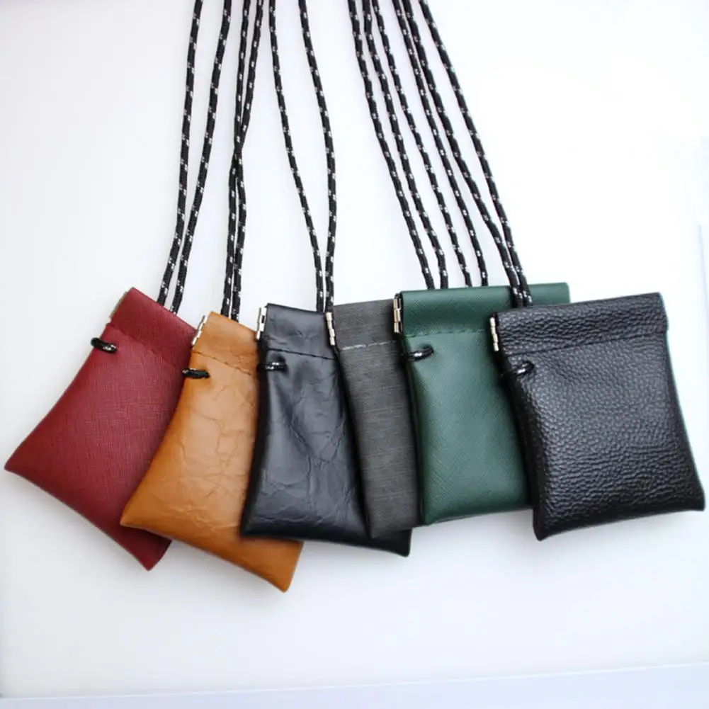 Mini Storage Bag Lanyard Earphones Wallet Bag Automatic Closing Lipstick Pouch Leather Cable Organizer Bag Coin Purse Key Bags