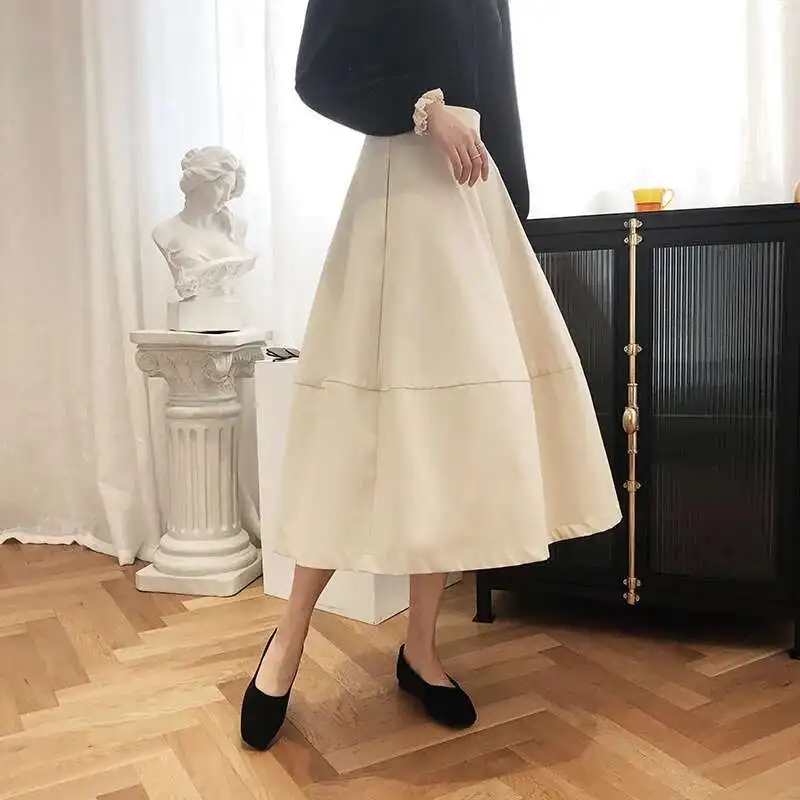

Casual Shapeless A-line Skirt Women's Spring New Cotton Mid Length Skirt French High Waist Skirt 8007