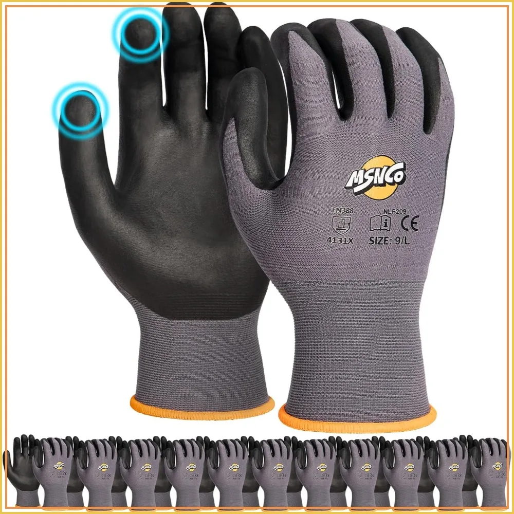 

6/12 Pairs Micro Foam Nitrile Coated Work Gloves, Wear-Resistant Seamless Knit Nylon Safety Gloves