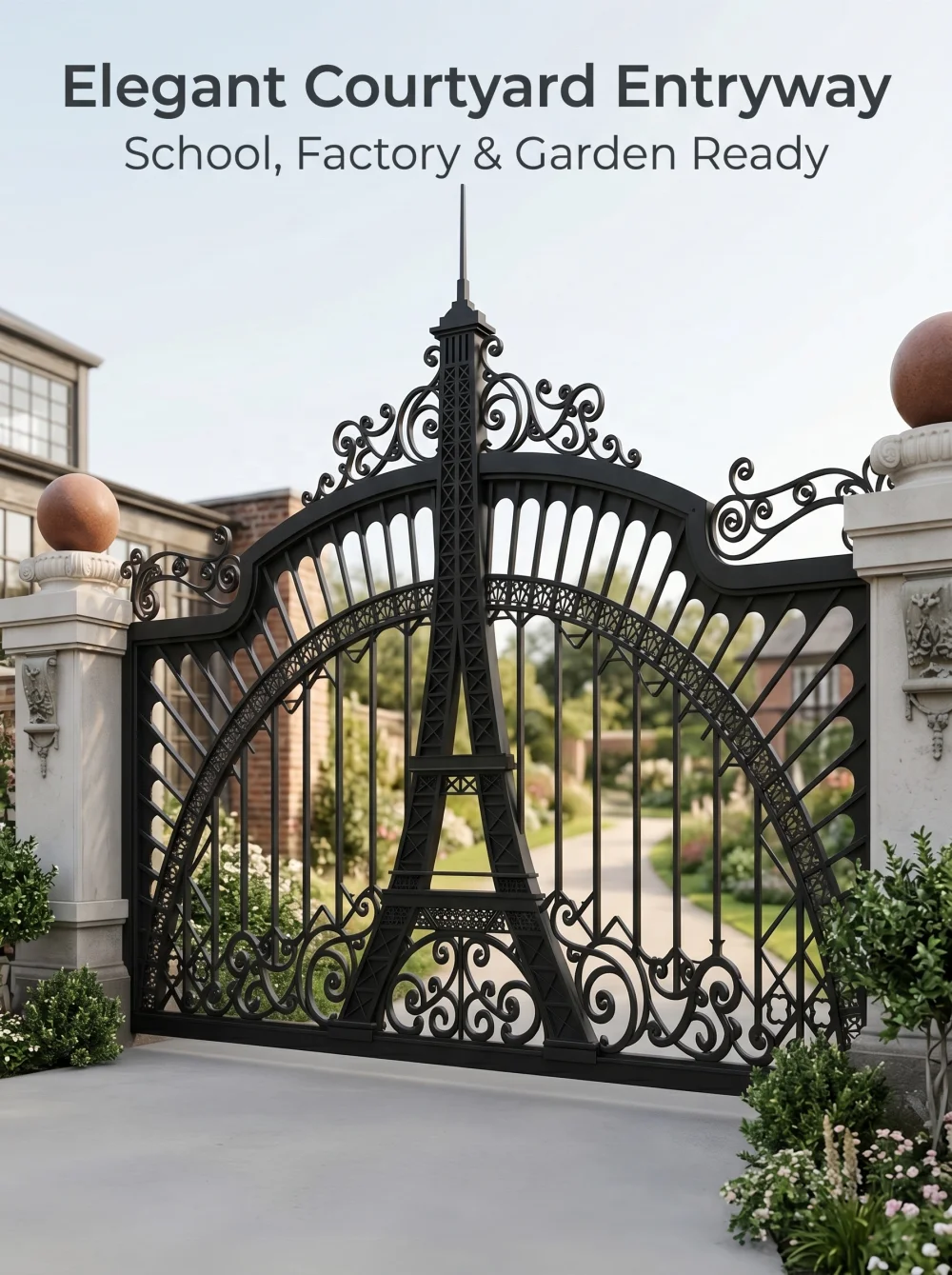 Heavy Duty Rust-proof Window Fences, Wrought Iron Doors With Eiffel Tower Trim, Suitable For School, Factory, Garden Entrance Do