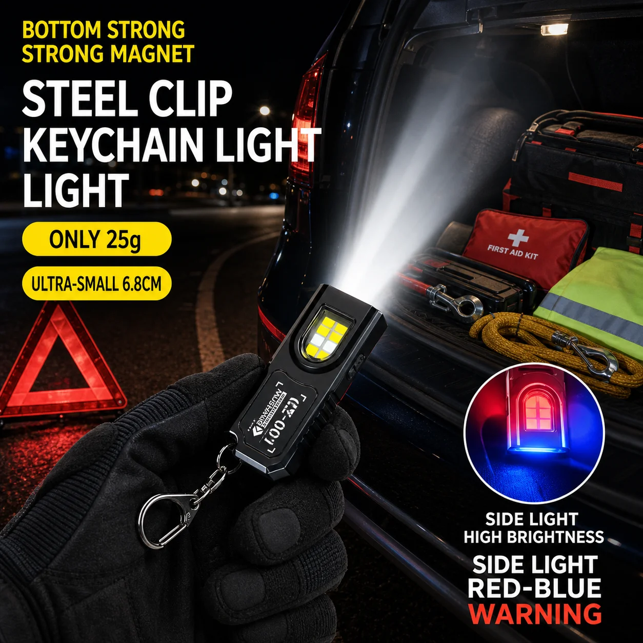 Powerful Mini COB LED Keychain Flashlight USB C Rechargeable Hanging Work Light Waterproof Keyring Camping Walking Pocket Lamp